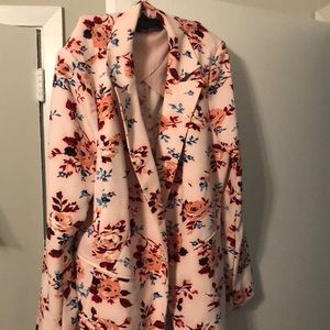 Blush Floral Blazer with Blue and Red Petals